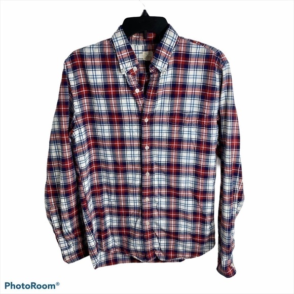 J.Crew Tailored Vintage Oxford Plaid Button Down Medium Red - Picture 1 of 4